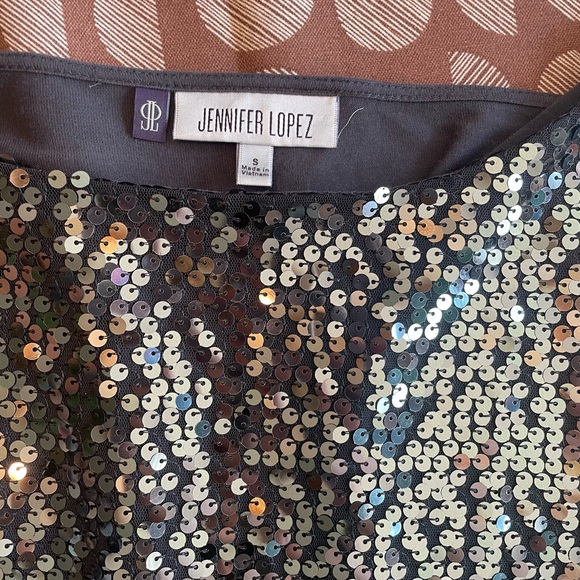 JENNIFER LOPEZ Sequin Short Sleeve Top Women’s Size Small - Picture 2 of 5